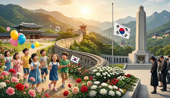 어린이날과 현충일을 함께 표현한 이미지로, 기념일 정해지는 기준과 날짜에 담긴 의미를 보여준다.